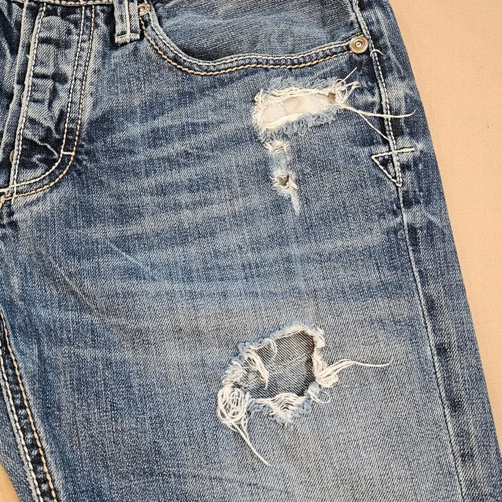 BKE Denim Aiden Straight Distressed Jeans Mens 31L Medium Wash ABM2512